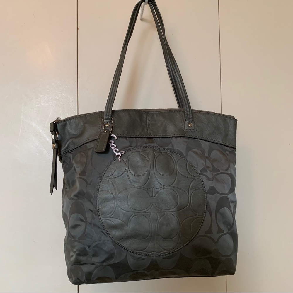 Coach Signature Tote Bag Purse with Leather Trim